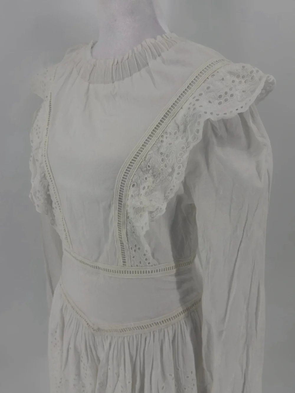 All Saints White Eyelet Lace Long-Sleeve‎ Mini Dress Size 2